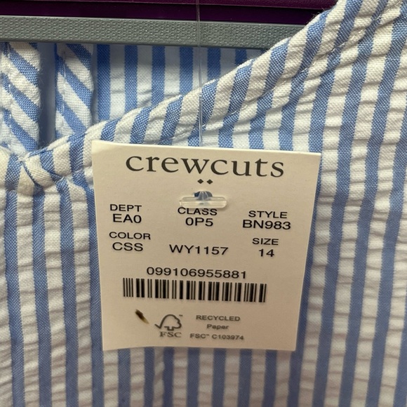 Crewcuts girls 14 blue stripe seersucker top blouse NWT - Picture 5 of 5